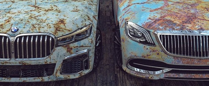 BMW 7 Series and Mercedes S-Class Get Twin Rust Wraps