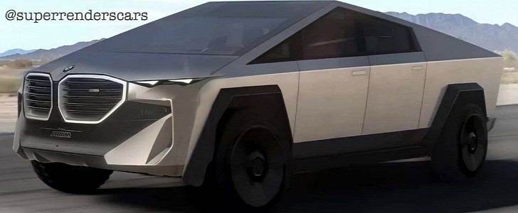 Tesla Cybertruck rendered with BMW Concept XM front end