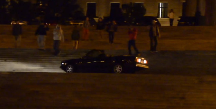 BMW E30 3 Series Convertible Driving down the Rocky Steps