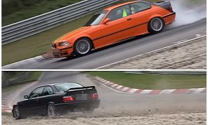 BMW E36 Crashes On Nurburgring Right After Another E36 Spills Coolant on Track