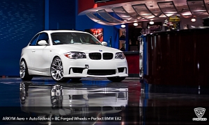 BMW E82 1 Series Poses on BC Forged Wheels Inside a Bar