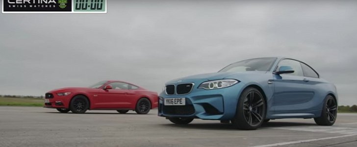 BMW M2 Drag Races Ford Mustang 5.0, Cheats a Little