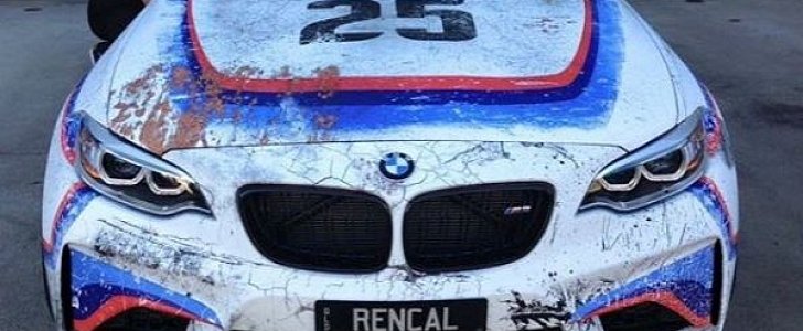 BMW M2 with Worn-Out 1975 3.0 CSL Racecar Livery