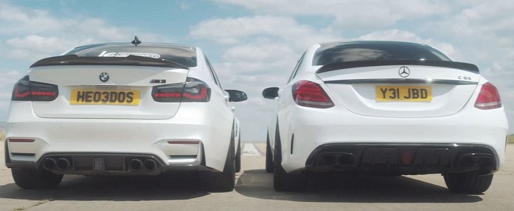 BMW M3 Drag Races Mercedes-AMG C 63 in 1,600-HP Battle, It's Not a Good Day for V8s