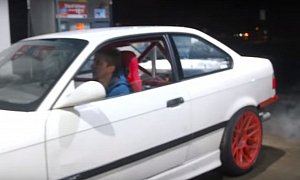 BMW M3 Owner Pulls Burnout in Gas Station, Forgets to Remove the Nozzle