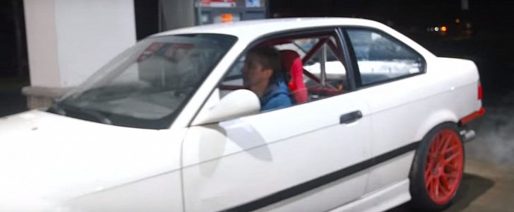 BMW M3 Owner Pulls Burnout in Gas Station