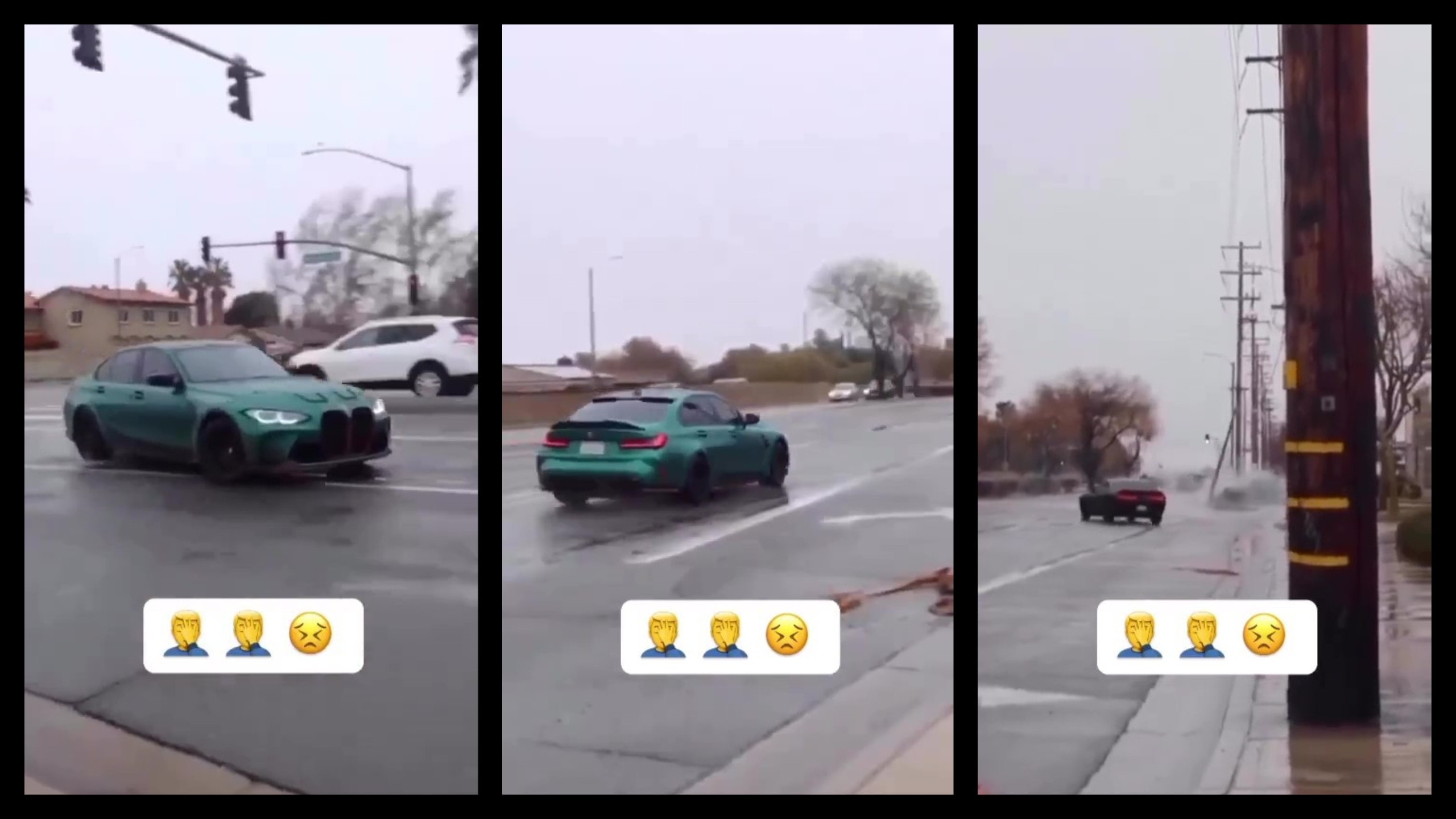BMW M3 Powerslides Into Pole, Making Mustang Owners Proud in Face