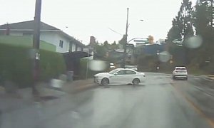 BMW M5 Slips and Crashes Into a Bus Stop