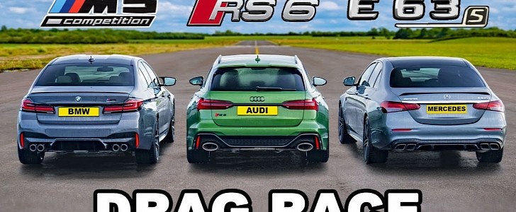 BMW M5 vs Audi RS6 vs Mercedes-AMG E63 Drag Race