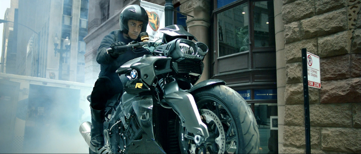 Aamir Khan on a BMW K1300R bike