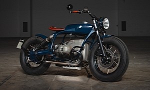 BMW R 100 R Bob Tracker Combines Blue Paint With Elegant Brown Leather