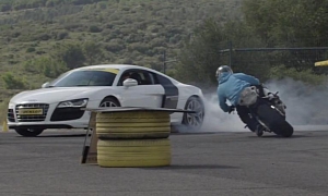 BMW S1000RR vs Audi R8 Drift Gymkhana