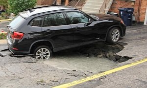 BMW X1 Nearly Swallowed by Sinkhole in Toronto