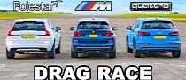 BMW X3 M40i Faces Hybrid Power in Volvo XC60 T8 and Audi Q5 55 TFSIe Drag Race