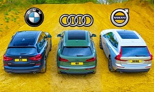 BMW X3 vs Audi Q5 vs Volvo XC60 vs the Muddy Off-road, Uphill Drag Race Included