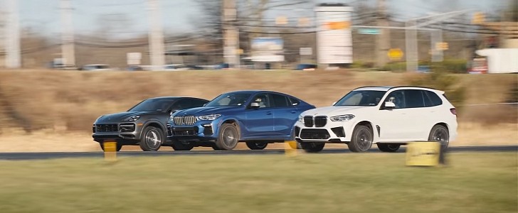 photo of BMW X5 M vs. Porsche Cayenne Turbo Coupe vs. X6 M50i: Motley Crew, Weird Result image