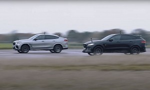 BMW X6 M vs Jaguar F-PACE SVR Tuned by Lister Drag Race Is an All-Round Draw