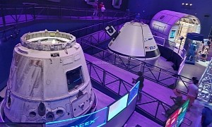 Boeing Starliner and SpaceX Dragon Make Mean Faces at Each Other on Display at KSC Gateway
