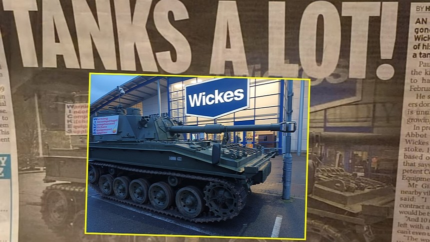 "Tank of Shame" Parked in Front of British Home Improvement Store