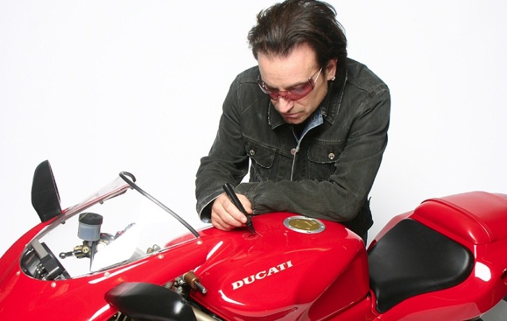 A Ducati 916 owned and signed by U2 frontman Bono. The artist signed it, before it went for auction