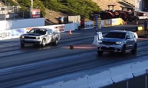 Boosted Challenger Scat Pack Drag Races Modded Jeep Trackhawk, America Wins
