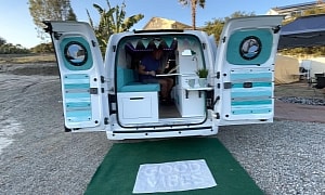 Boujee Builds' Stealthy Micro Camper Van Boasts a Simple yet Unique "Beachy" Interior