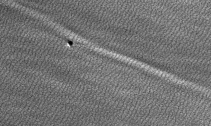 Bow-Shaped Bright Streak at Martian South Pole Is a Double Alien Mystery