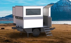 Boxy, Compact FlexCamp Camper Slides Up and Out Into a 4-Person Micro-Cabin