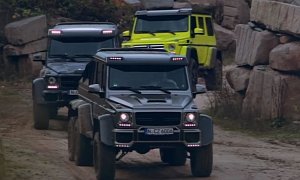 Brabus 700 G63 6x6 and G500 4×4² in Lime Green Play in Sand Factory
