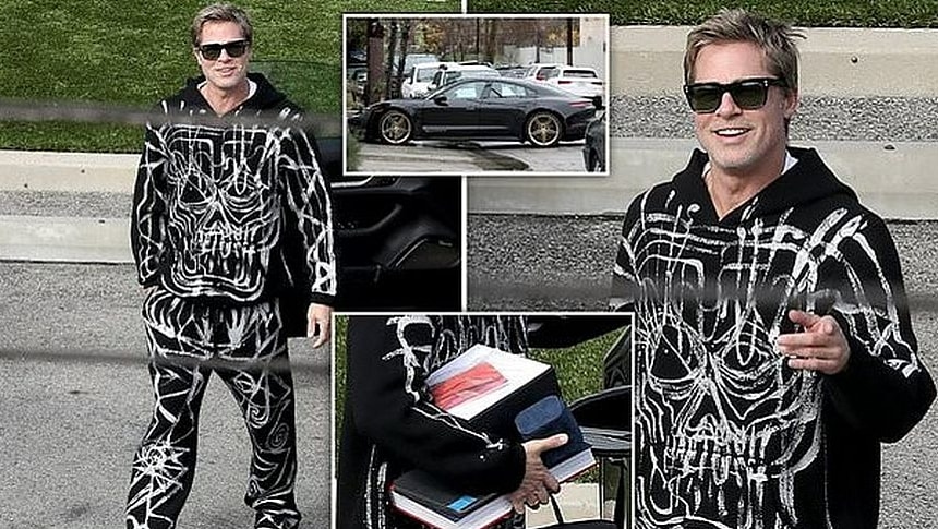 Brad Pitt pops up in LA in a black Porsche Taycan S Turbo