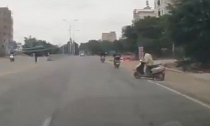 Brainless Scooter Rider Crashed Hard Into