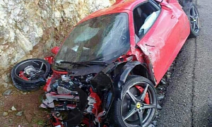 Brand New Ferrari 458 Spider Hits Guard Rail and Falls off Cliff in Spain