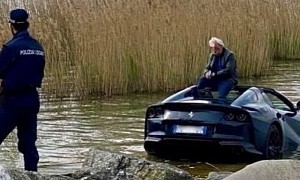 Brand New Ferrari 812 Superfast Goes for Unplanned Swim in the Lake, Drowns