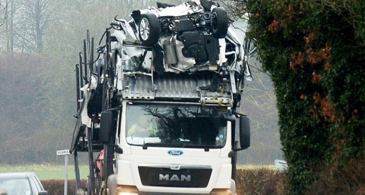 Brand-New Ford Cars Destroyed After Transporter Takes Shortcut and Hits a Bridge