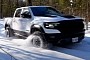 Brand New Ram TRX Takes on 1985 Chevrolet K10 in The Snow, Someone Gets Stuck
