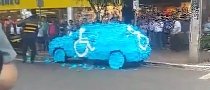 Brazilian Parks in Handicapped Spot, Car Gets Completely Covered In Stickers