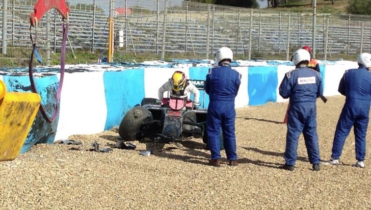 Lewis Hamilton Exiting His Crashed F1 W05