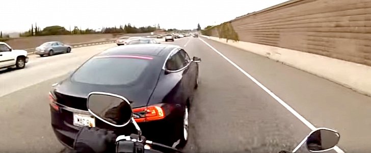 Tesla Model S vs. biker road rage