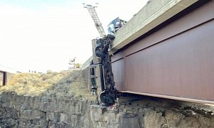 Bridge-Hanging Ford F-350 Saved by Camper's Safety Chains After Twin Falls Crash