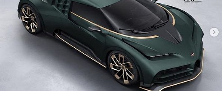 British Racing Green Carbon Bugatti Centodieci rendering
