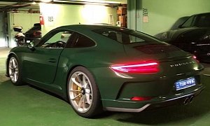 British Racing Green Porsche 911 GT3 Touring with Satin Aluminum Wheels Is a Gem
