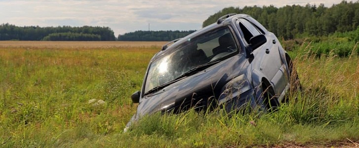 The drunk driver ended up with the car in a ditch
