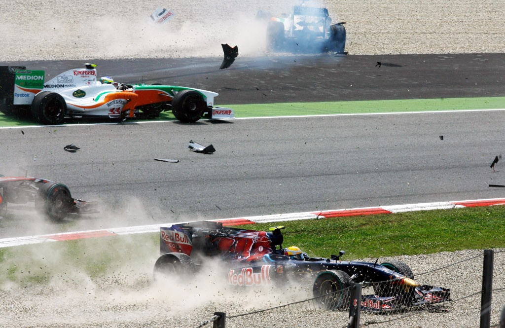 Buemi's car was involved in a massive crash during the 2009 Spanish Grand Prix
