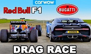 Bugatti Chiron Drag Races a 2011 F1 Car, It's Closer Than You Would Think