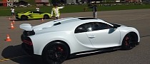 Bugatti Chiron Sport Races Lamborghini Aventador SVJ Roadster, Veyron L'Or Blanc