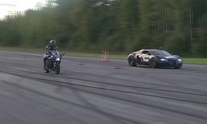 Bugatti Veyron Fights Kawasaki Ninja H2 in Extreme Drag Race, Rider Short Shifts