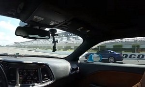 Built Ford Mustang Shelby GT500 Races Dodge Challenger Hellcat, Crushing Happens