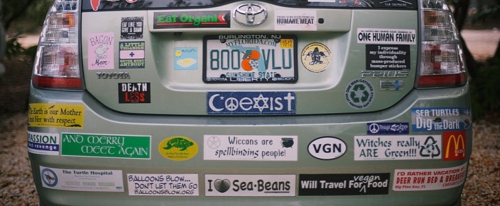 Bumper stickers on a Prius