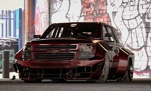 Burgundy Carbon Chevy Tahoe Rendering Shows Mid-Mounted V12, Epic Aero