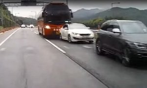Bus Literally Obliterates the First Two Cars in a Highway Traffic Jam
